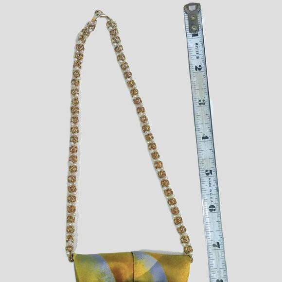 Vintage Silk Tie Necklace Artisan Italy Gold Silver Hue Upcycled Amber Jewel NEW - Picture 12 of 13